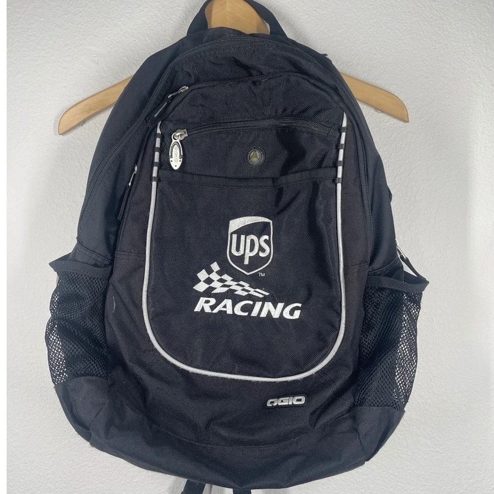 OGIO Carbon Backpack Black UPS Racing Logo Checkered Flag Corporate Bag Mens
